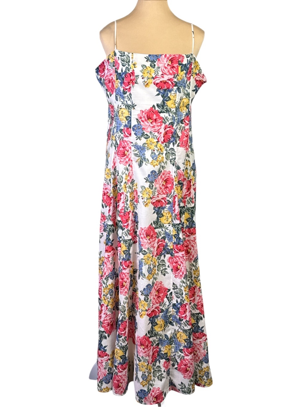 WAYF Floral Maxi Dress L Cream Multicolor Spaghetti Strap Wedding Guest